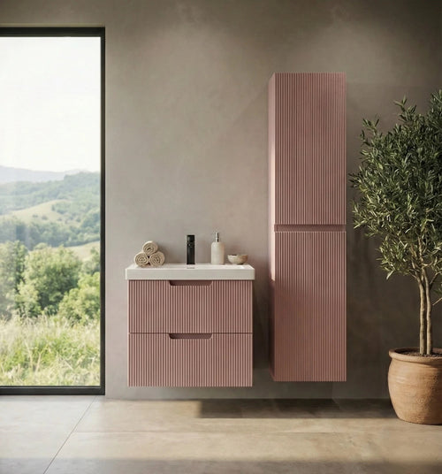 Badplaats Badkamermeubel Thermis 60 cm – Mat Roze – Badmeubel met Kolomkast