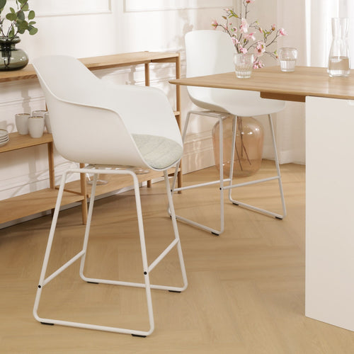 Nolon Nino-Liz Barkruk Wit met Naturelbeige Zitkussen Wit Onderstel 65 Cm