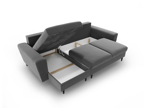 Cosmopolitan Design Omkeerbare converteerbare hoekbank met opbergdoos Kyoto 4-zits, flueel lichtgrijs - 145x241x88cm
