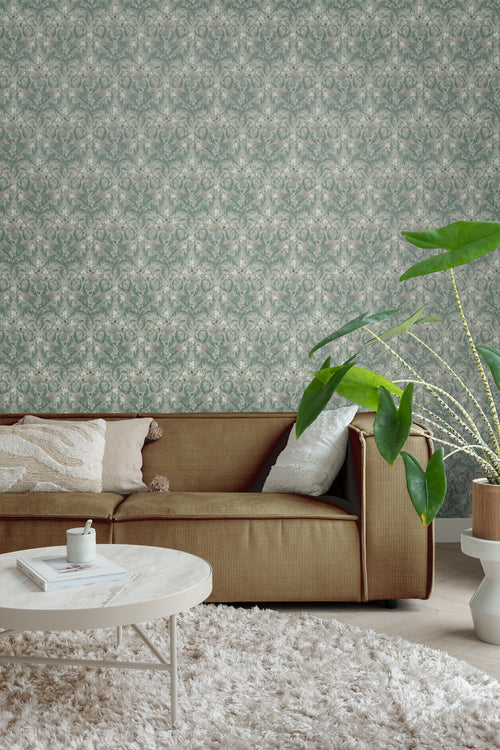 Borastapeter behang vintage bloemen in art nouveau stijl vergrijsd groen - 53 cm x 10.05 m - 660408