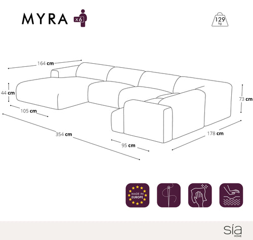 Sia Home - Panoramische banken MYRA - Bouclette stof - Grafiet grijs - 354cm - vtwonen shop