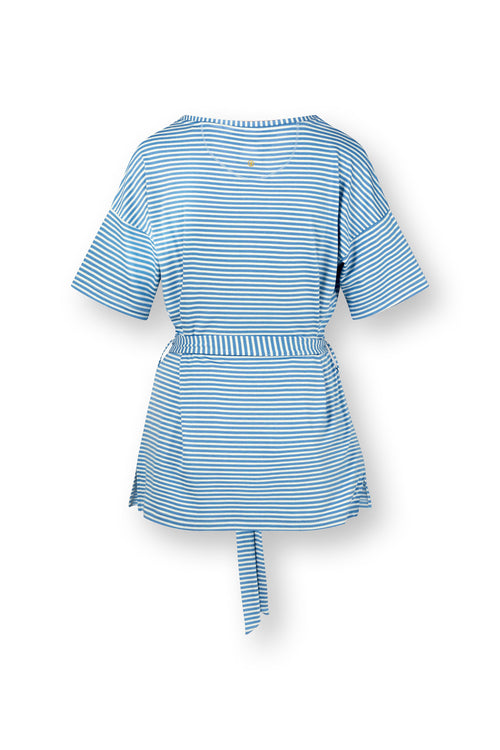 Pip Studio - Tonya Pajama Shirt Short Sleeve Women - Little Sumo Stripe - Blue - XXL