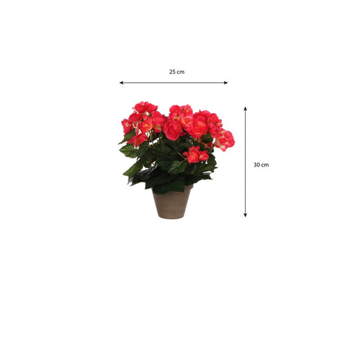 Mica Decorations Begonia Kunstplant in Bloempot Stan - H30 x Ø25 cm - Donkerroze