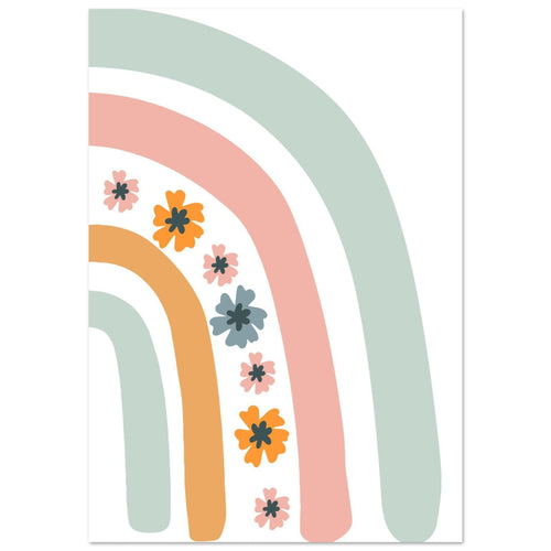 Artfulprints Poster Regenboog met bloemen II   - 50x70 cm - Meerkleurig