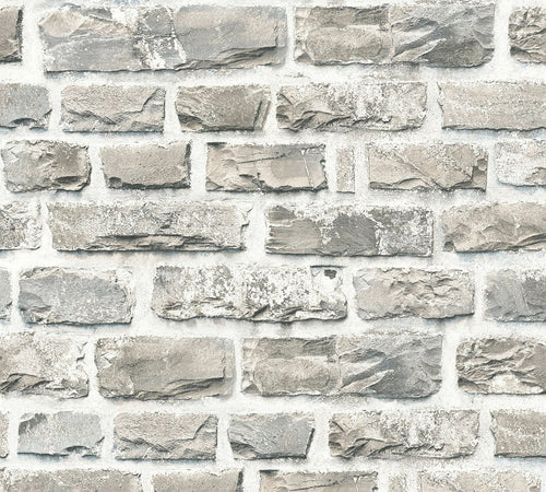 A.S. Création behang stenen muur lichtgrijs en beige - 53 cm x 10.05 m - AS-361402