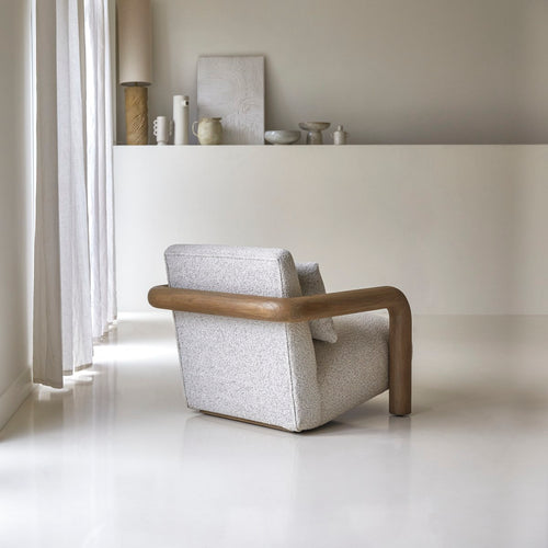 Tikamoon Lage fauteuil in massief mindihout en ecru stof - Beige