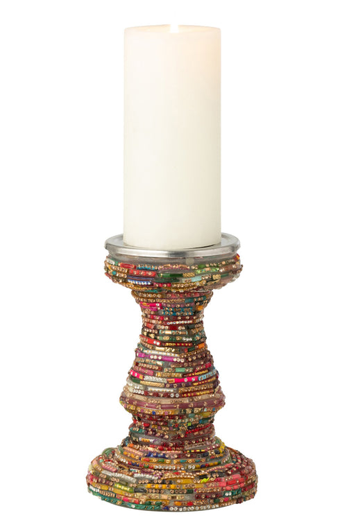 J-Line kandelaar Kralen - glas - roze/goud
