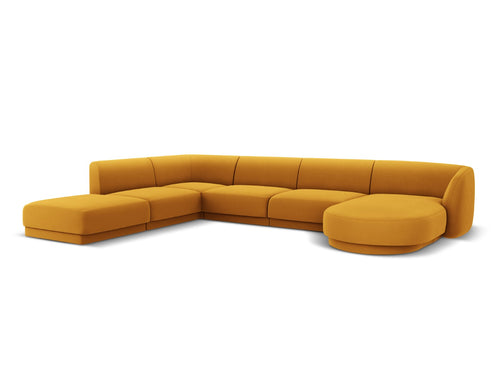 Micadoni Panoramische hoekbank links Miley 6-zits, flueel, geel - 255x330x70cm