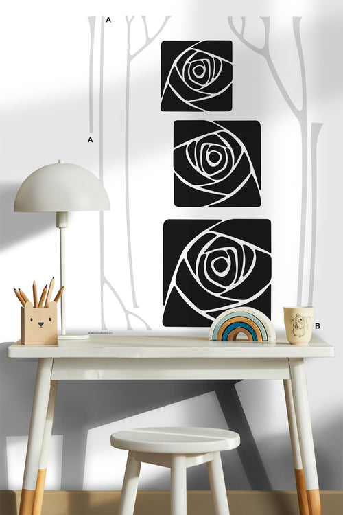 Sanders & Sanders muursticker bloemen zwart wit en grijs - 85 x 65 cm - 600289