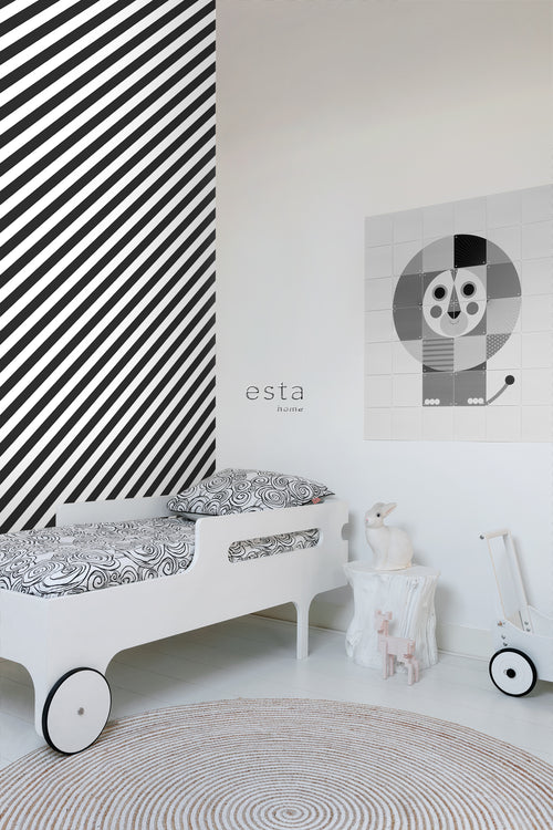 ESTAhome behang strepen zwart wit - 53 cm x 10.05 m - 139112