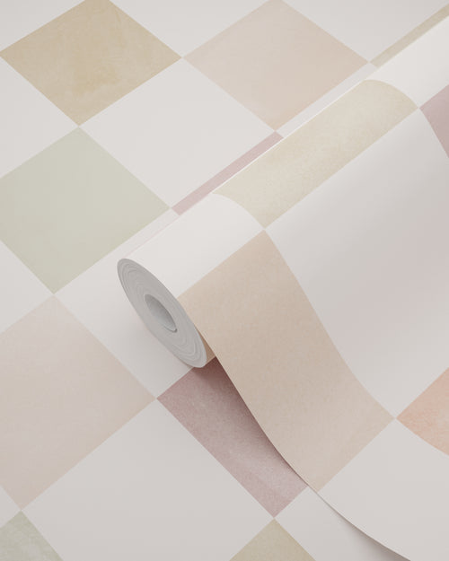 ESTAhome behang geblokt motief beige en paars - 50 x 900 cm - 131720