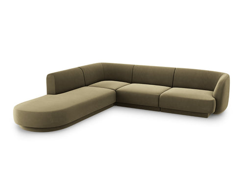 Micadoni - Linker hoekbank "Miley" 6 zitplaatsen, flueel, groente - 248x255x70cm