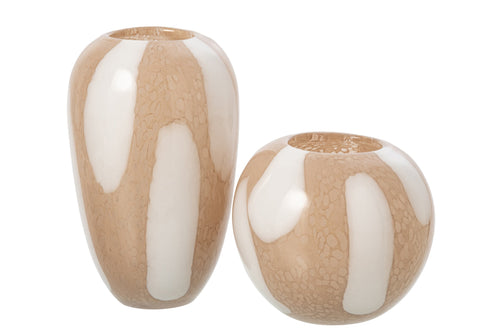 J-Line Vaas met stippen - glas - lichtbeige/wit - large