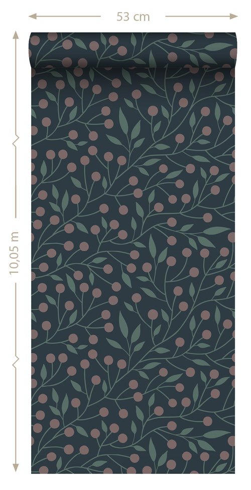ESTAhome behang bloemmotief donkerblauw en roze - 50 x 900 cm - 139594