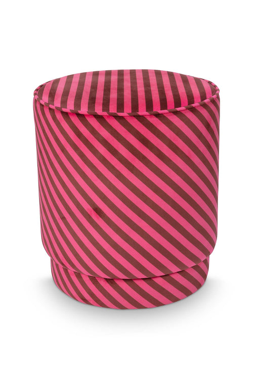 Pip Studio Poef Block Stripe Roze Fluweel 40 x 40 x 45 cm