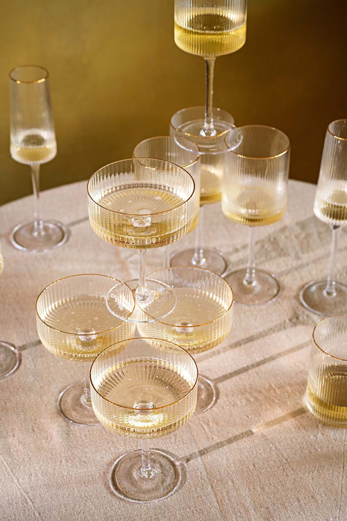 vtwonen Champagneglazen - set van 4 - met Gouden Rand