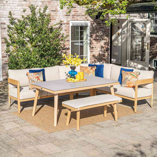 Carrara lounge-diningset - 5-dlg. - light teaklook - sand – Centostone - vtwonen shop