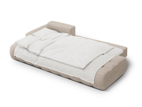 Cosmopolitan Design Uitklapbare hoekbank links met opbergdoos Linz 3-zits, structurele stof zand - 142x275x84cm
