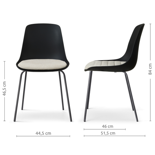Nolon Nora-Liv eetkamerstoel zwart met naturelbeige zitkussen - zwart onderstel - vtwonen shop