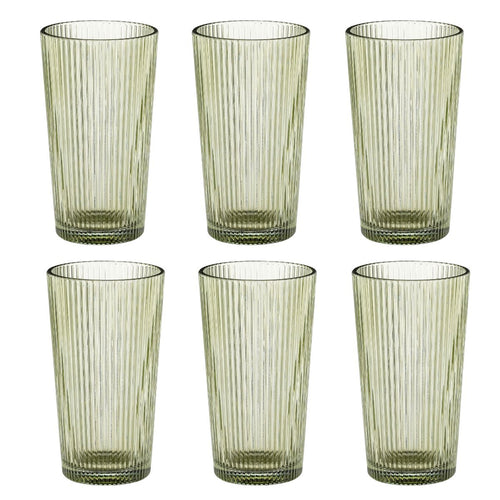 Mica Decorations Grigio Drinkglazen Groen - Set van 6 - Longdrinkglazen van Glas met Subtiele Ribbelstructuur - Voor Water, Frisdrank en Cocktails -