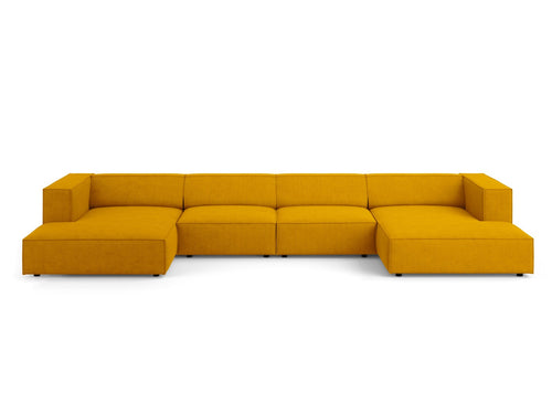 Cosmopolitan Design Panoramische bank Arendal 6-zits, chenille met ribbeleffect, mosterd - 166x364x70cm