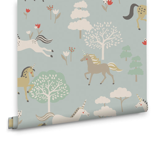 Sophie Allport Vliesbehang Kinderkamer - Forest Ponies Witham Blue