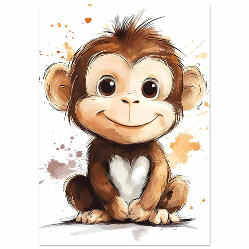 Artfulprints  Schattige aap   poster A4 21x29.7 cm - vtwonen shop