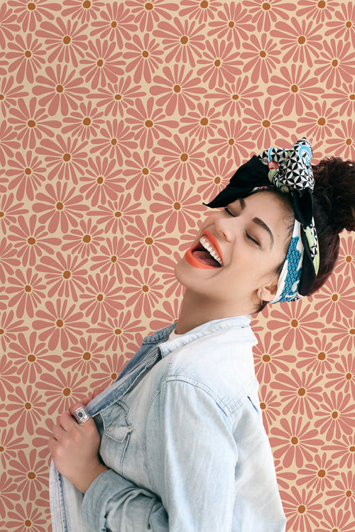 ESTAhome behang madeliefjes terracotta roze - 53 cm x 10.05 m - 131151