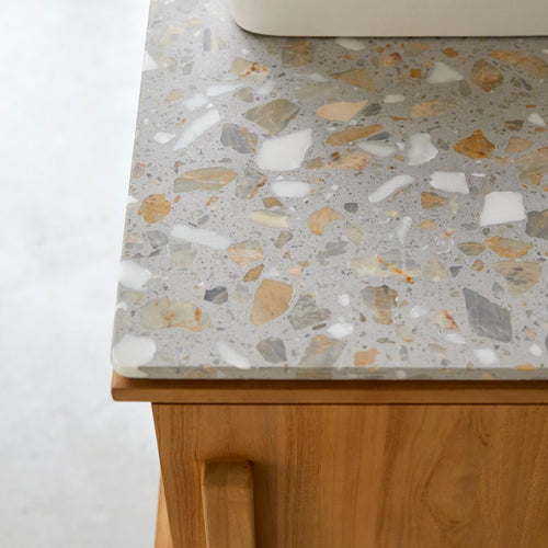Tikamoon Badkamermeubel van massief teakhout en premium terrazzo 125 cm - Naturel