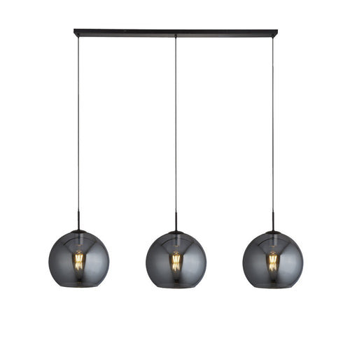Searchlight AMSTERDAM - 3 Licht Mat Zwart Bar Plafond Hanglamp Rond Smokey Glass Shades