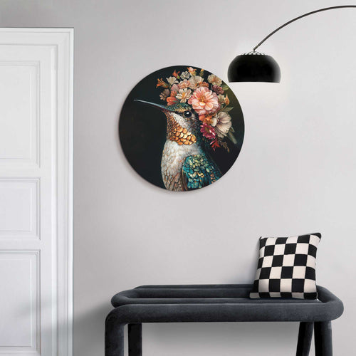 Reinders Kolibrie met bloemenkroon glasschilderij -  meerkleurig/multi color - woonkamer - Ø 50cm