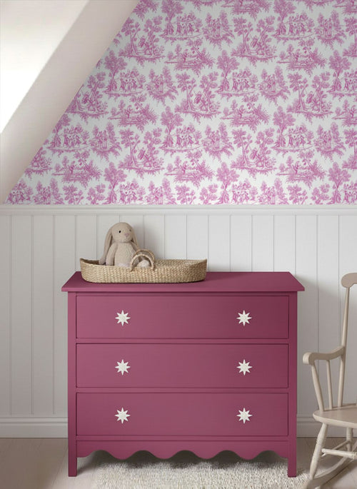ESTAhome behang toile de jouy print roze - 53 cm x 10.05 m - 136819