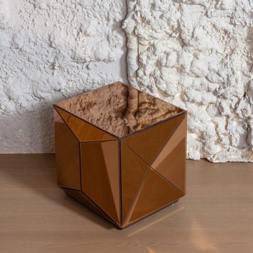 WOOOD bijzettafel vierkant Glintz - Hout/Spiegelglas - Bruin - 40x40x40