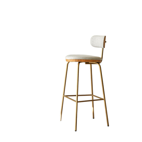 Tikamoon Barstoel in licht massief eikenhout, grijze stof en metaal - Brons