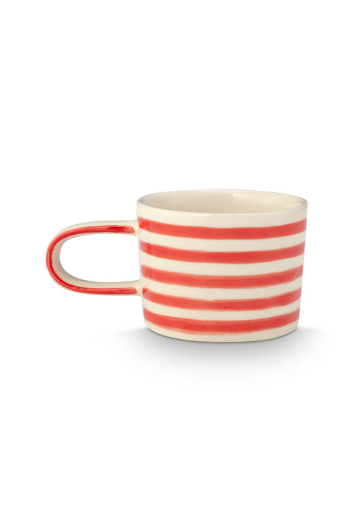 vtwonen - Mokken - Strepen - Rood - Keramiek - 350ml - Set van 4