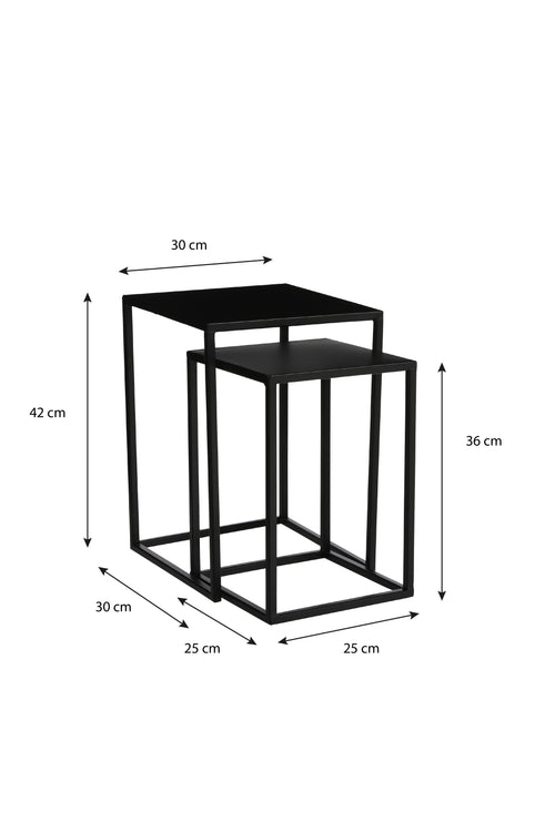Mica Decorations Goa Bijzettafel - Set van 2 - L30 x B30 x H42 cm - Metaal - Zwart