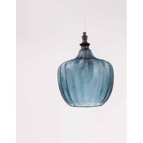 Merano Frisco Dome Hanglamp Plafondlamp Mat Zwart Metaal Donkerblauw Glas LED E27