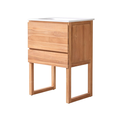 Tikamoon Badkamermeubel van massief teakhout en keramiek 60 cm - Naturel - vtwonen shop