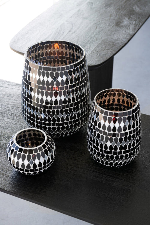 J-Line theelichthouder Mozaïek - glas - zwart/zilver - medium