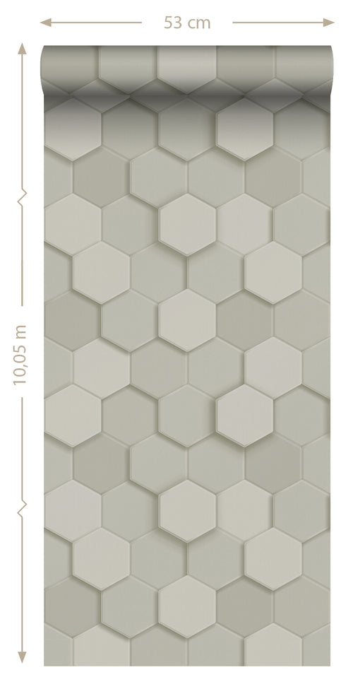 Origin Wallcoverings behang 3d hexagon motief lichtgrijs - 53 cm x 10.05 m - 347850