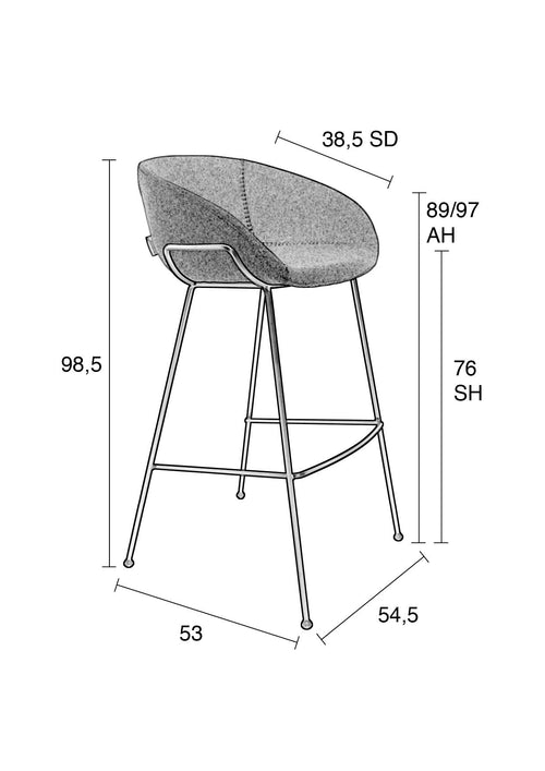 Zuiver Feston Barkruk 76 cm Grijs - Set van 2 - vtwonen shop