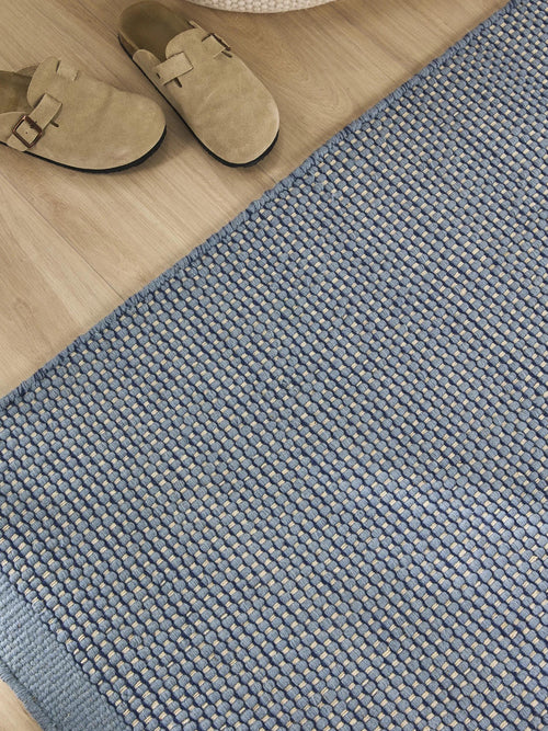 benuta wollen loper Rocco - blauw - 80x250 cm
