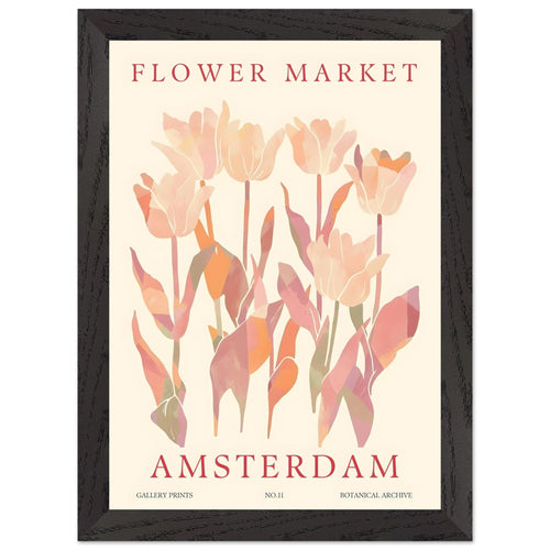 Artfulprints Poster met Lijst Flower market - Amsterdam I   - A4 21x29.7 cm - Roze