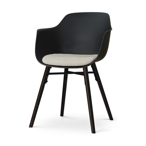Nolon Nena-Liz eetkamerstoel zwart met naturelbeige zitkussen - zwart houten onderstel