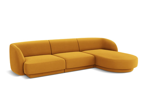 Micadoni rechter hoekbank Miley 4-zits, flueel, geel - 156x255x70cm