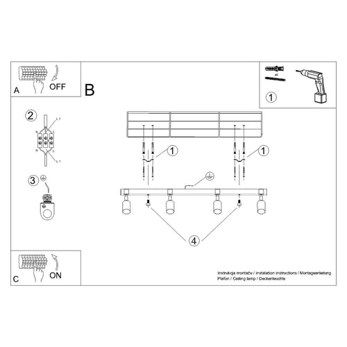Sollux Lighting Plafondlamp FAGER 4L zwart - 88x6x17,2cm
