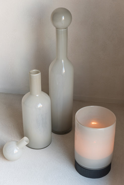 J-Line vaas fles + stop Effen - glas - wit - large - vtwonen shop