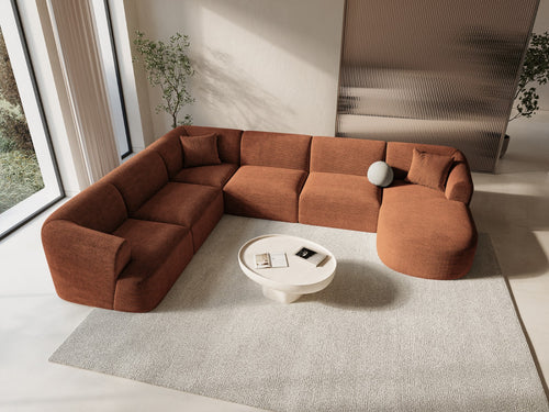 Cosmopolitan Design Modulaire panoramische hoekbank links Campi 7-zits, ribfluwelen terracotta - 255x330x70cm