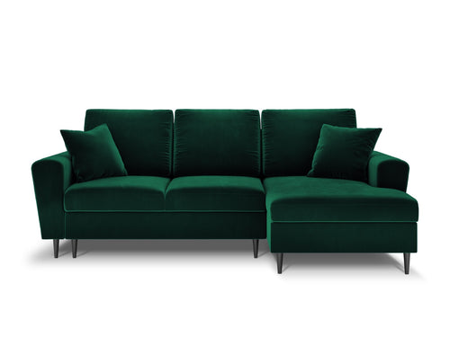 Cosmopolitan Design Converteerbare hoekbank rechts met opbergdoos Kyoto 4-zits, flueel, flessengroen - 145x241x88cm