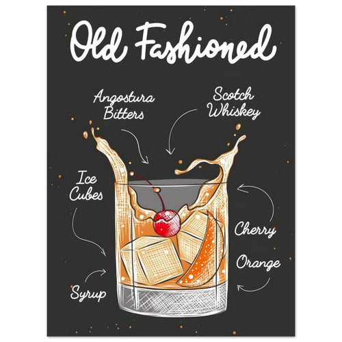 Artfulprints  Old Fashioned cocktail II – Illustratie   poster 30x40 cm - vtwonen shop